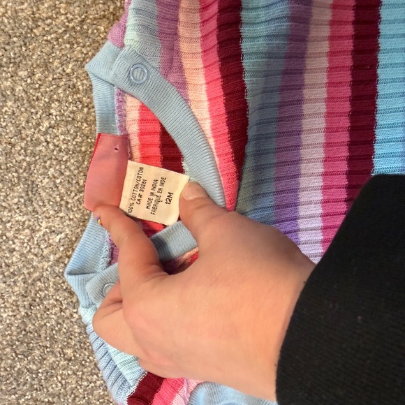 Vintage Toddler Sweater Dress 12M | Stripe Knit & Denim Embroidered Floral Dress - Picture 5 of 6